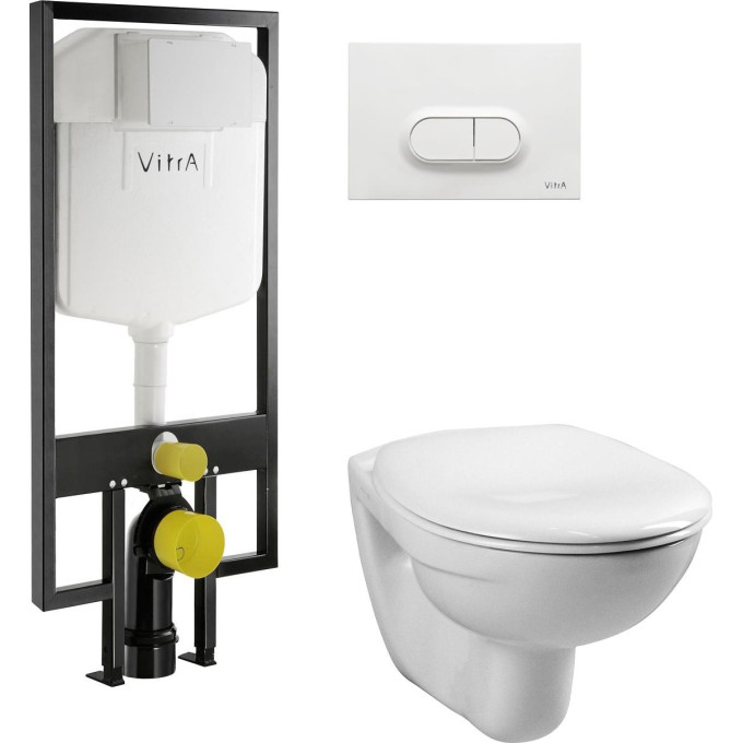 Комплект подвесной унитаз VITRA NORMUS, система инсталляции VITRA V12, кнопка LOOP O глянцевый белый, сиденье стандарт 9773B003-7201